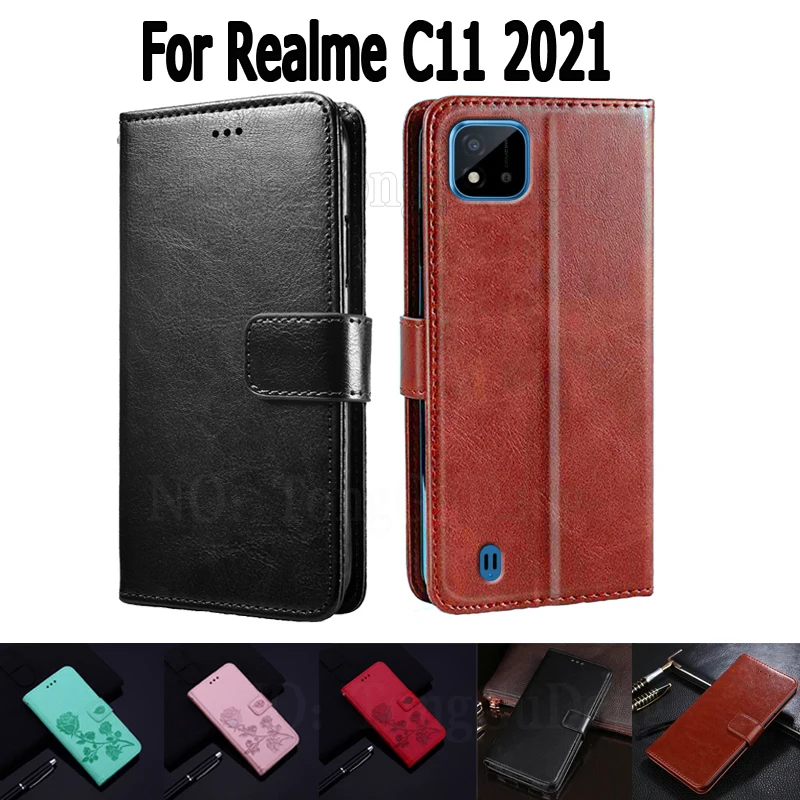 Чехол-бумажник чехол для Realme C11 2021 чехол Etui кожаный захлопывающийся Чехол-книжка с подставкой для книга принципиально на Realme C 11 магнитных карт чехол для телефона чехол Hoesje Капа сумка - изображение