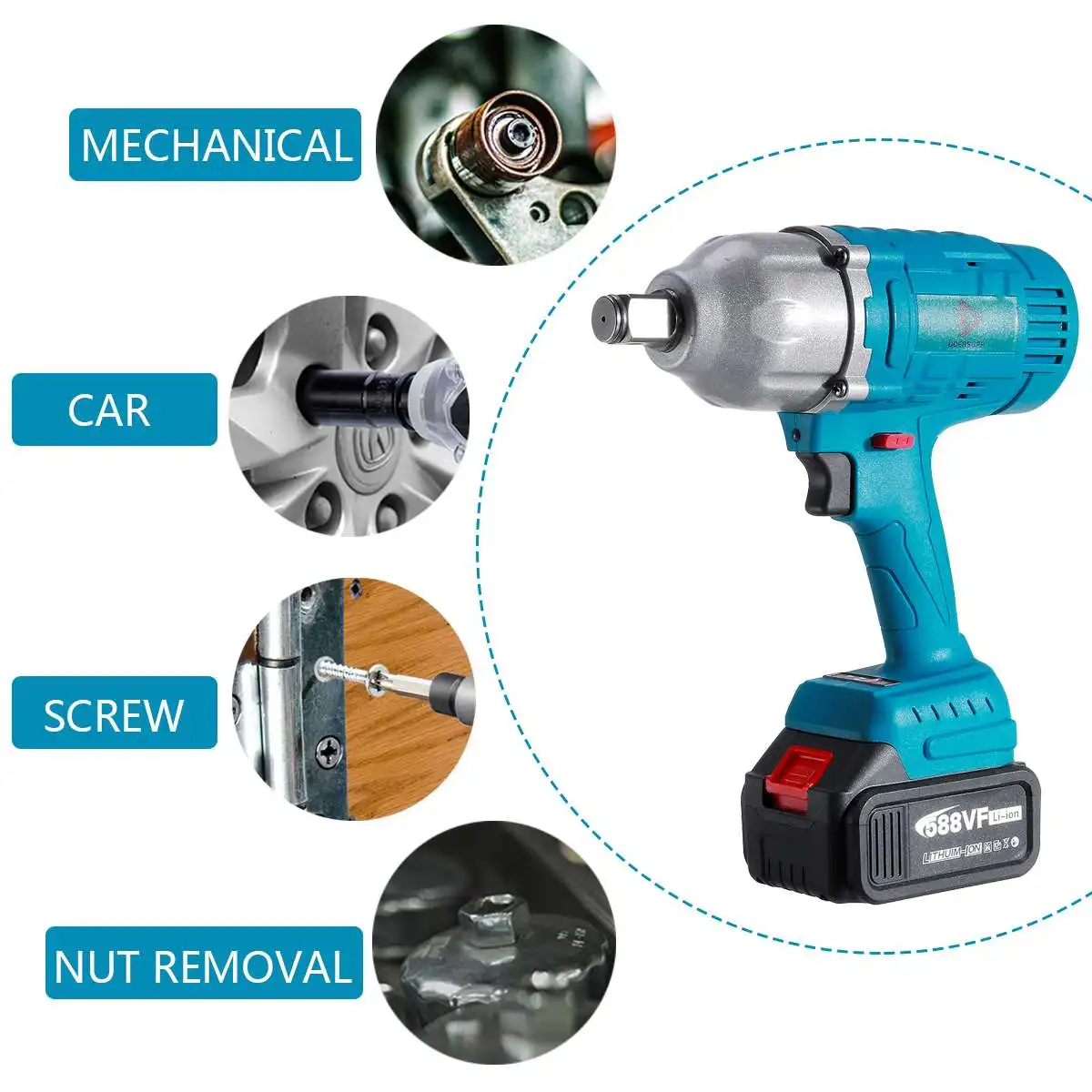 REAL 2000N.M Cordless Electric Impact Wrench 3/4 inch Socket Power Tools 588Vf Li Battery +LED light Adapt to Makita 18V | Инструменты
