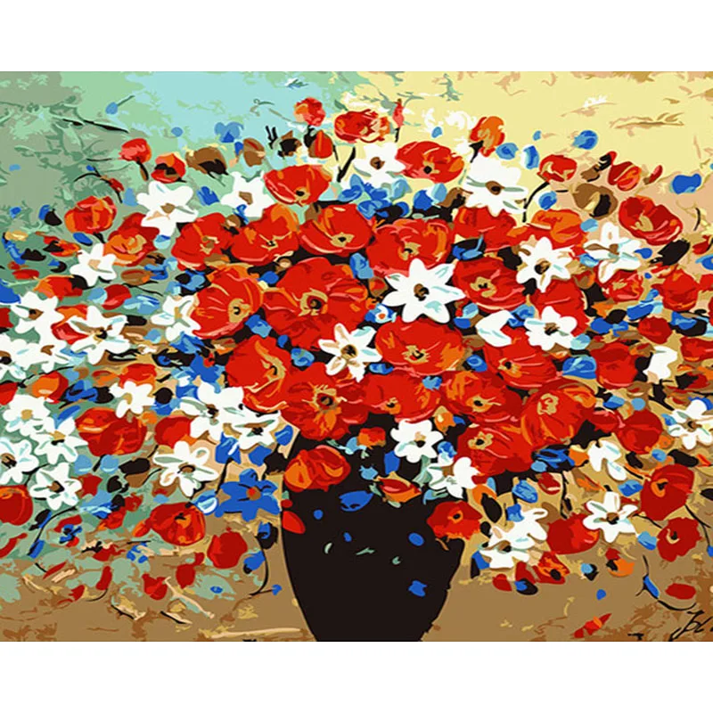 

Painting By Number Flowers Vase Oil Picture DIY Craft Kits For Adults Frame 40x50 On Canvas Color Drawing Home Decoration Art