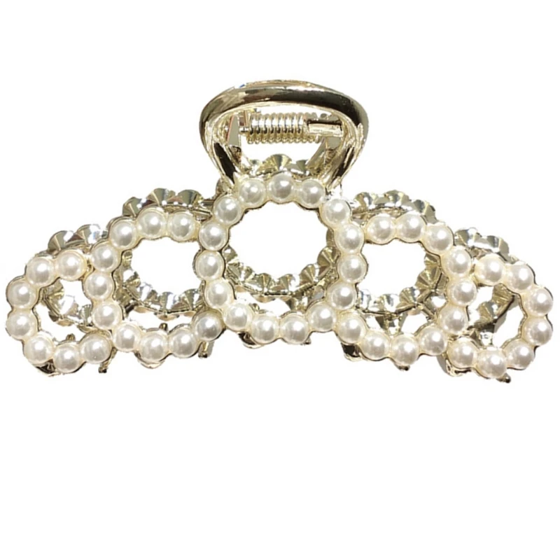 

Hollow Circle Ring Metal Hair Claw Jewelry Pearl Rhinestone Jaw Clips Barrettes