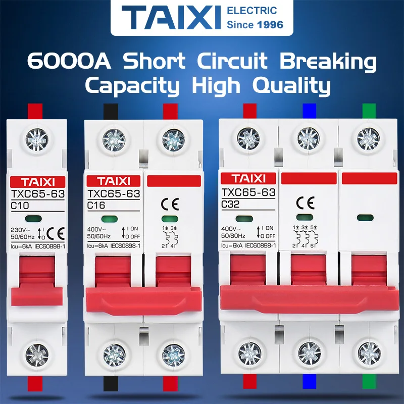 Миниатюрные автоматические выключатели с индикатором 6KA MCB C65N 63 1P 2 полюса 3P 4P 500 A