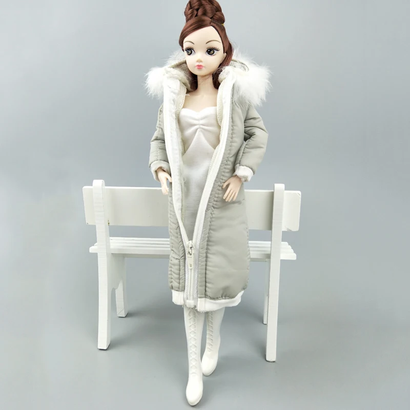Серая зимняя одежда длинное пальто для куклы Барби наряды парка 1/6 BJD кукла куртка