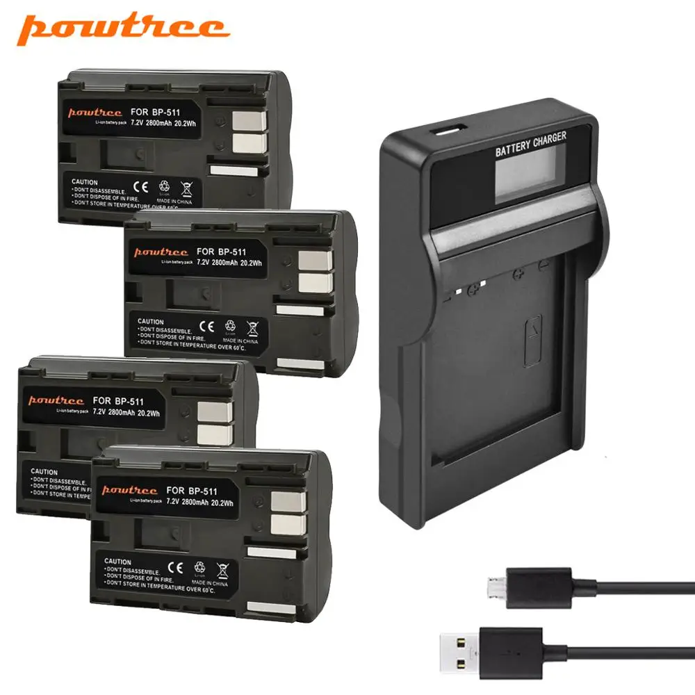 Аккумулятор для камеры Powtree 2800 мАч BP 511 511A + зарядное устройство USB BP511 Canon EOS 40D 300D 5D