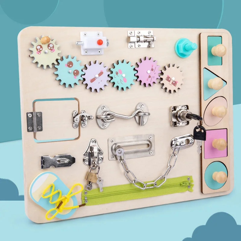 

Kids Wood Busyboard Children Montessori Lock Toys Learn Life Skills Hand Training Toys Intelligence Development Educational Toy