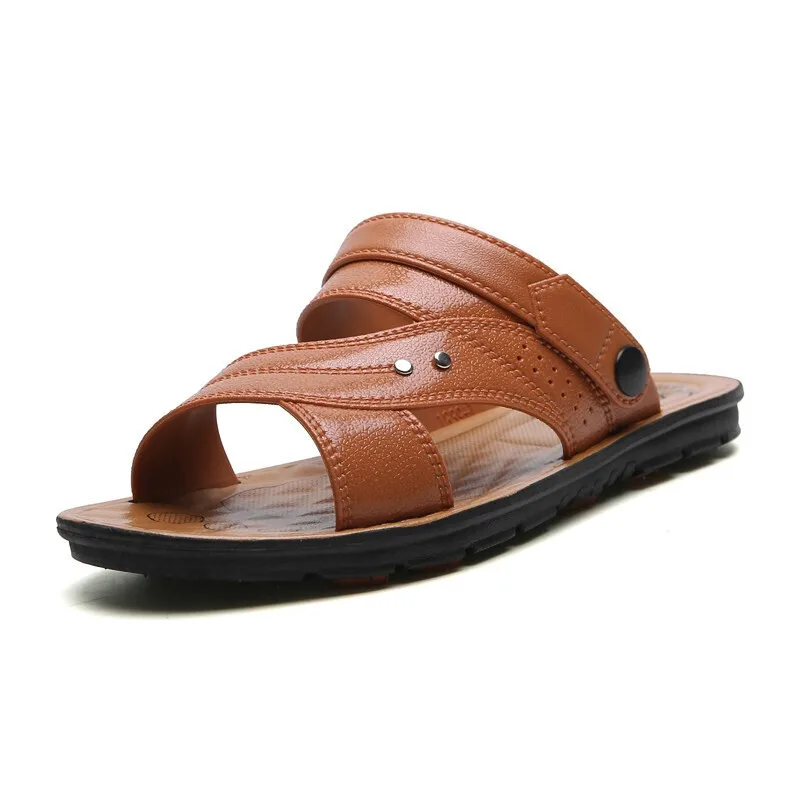 

2021 Summer New Men's Beach Shoes Sandals PU Quality Non-slip Men's Slippers Breathable Two Uses Men's Shoes Size 40-45