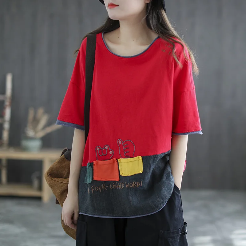 Футболка женская Max LuLu хлопковая с круглым вырезом и вышивкой летняя 2021 размера