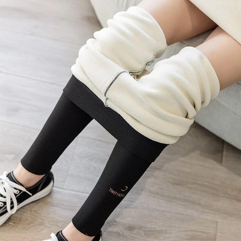 

Winter Women Leggings Rabbit Plush Moon Embroidery Velvet Padded Leggings Bottoming Cotton Trousers Hight Waist Warm Wear Large