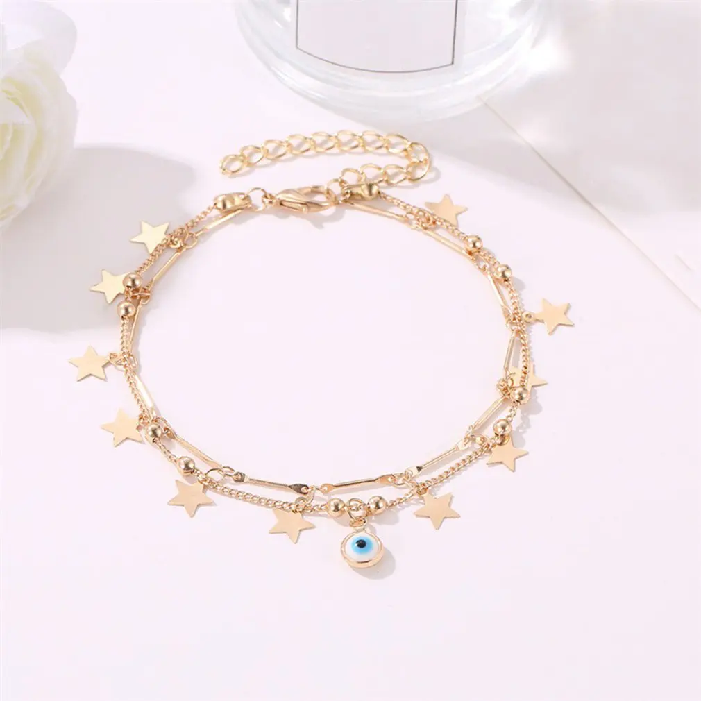 Двухслойные женские летние пляжные браслеты со звездами и луной Модные сандалии