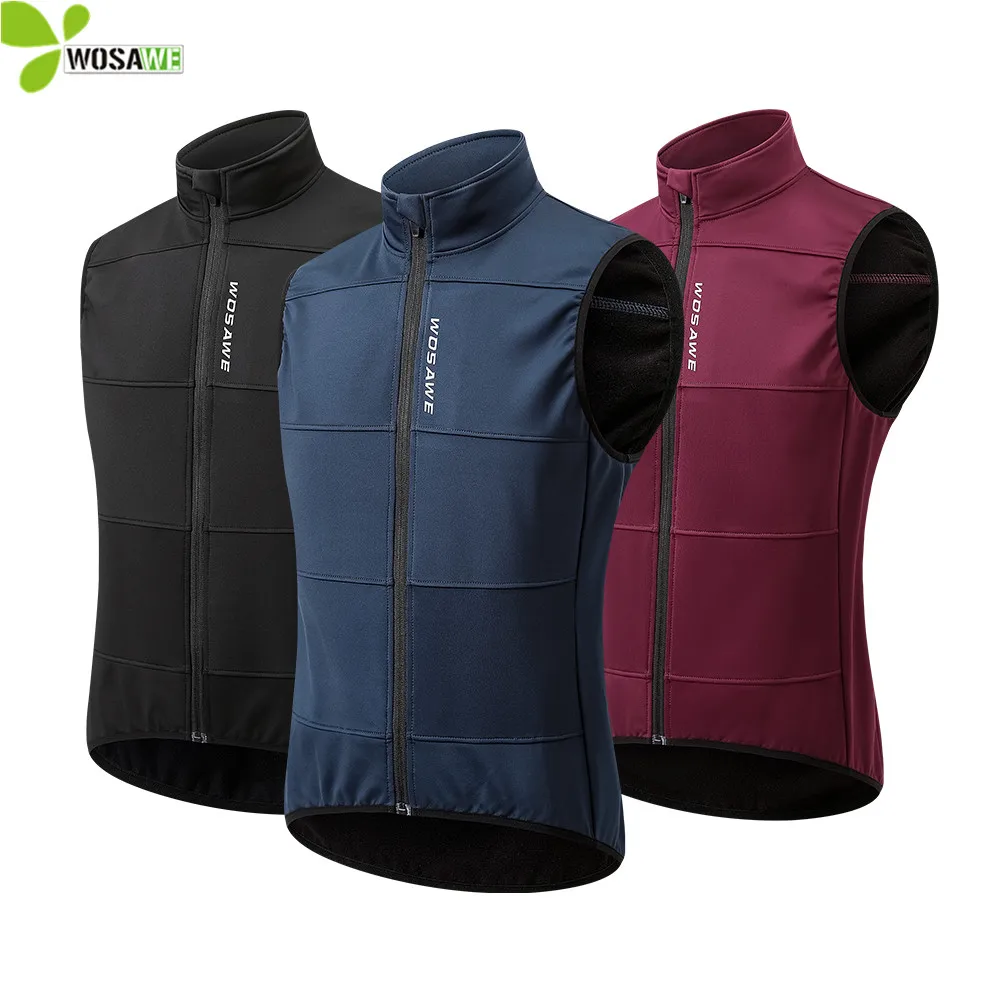

WOSAWE Thermal Fleece Men's Cycling Jacket Windproof Running Riding Sleeveless Jersey Windbreaker Road MTB Bike Gilet Wind Coat