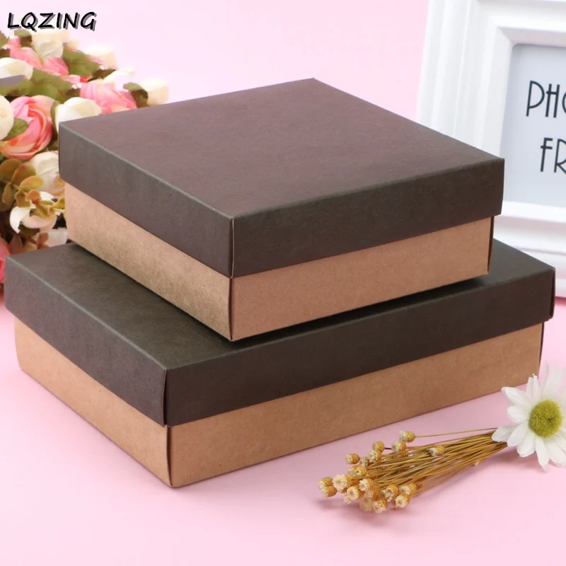 20pcs Customer Packing Box Kraft Folding Gift Packaging With Coffee Lid Brown Boxes Cardboard Paper Carton | Дом и сад