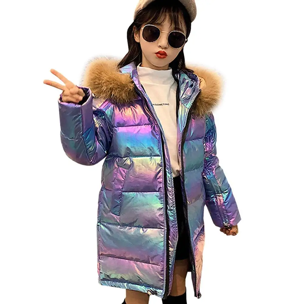 Модная куртка-пуховик для девочек теплые детские парки пальто с меховым