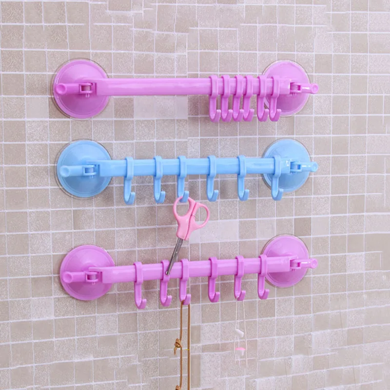

Lock type strong suction cup 6-hook kitchen, bathroom, bathroom wall row hook, nail free and traceless multi-purpose hook