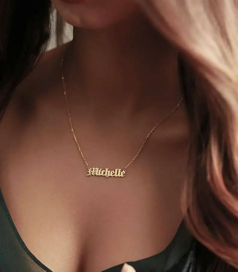 

Gothic Name Necklaces For Women Baby Custom Nameplate Jewelry Bijoux Femme Rose Gold Friendship Personalized Necklace Birde Gift