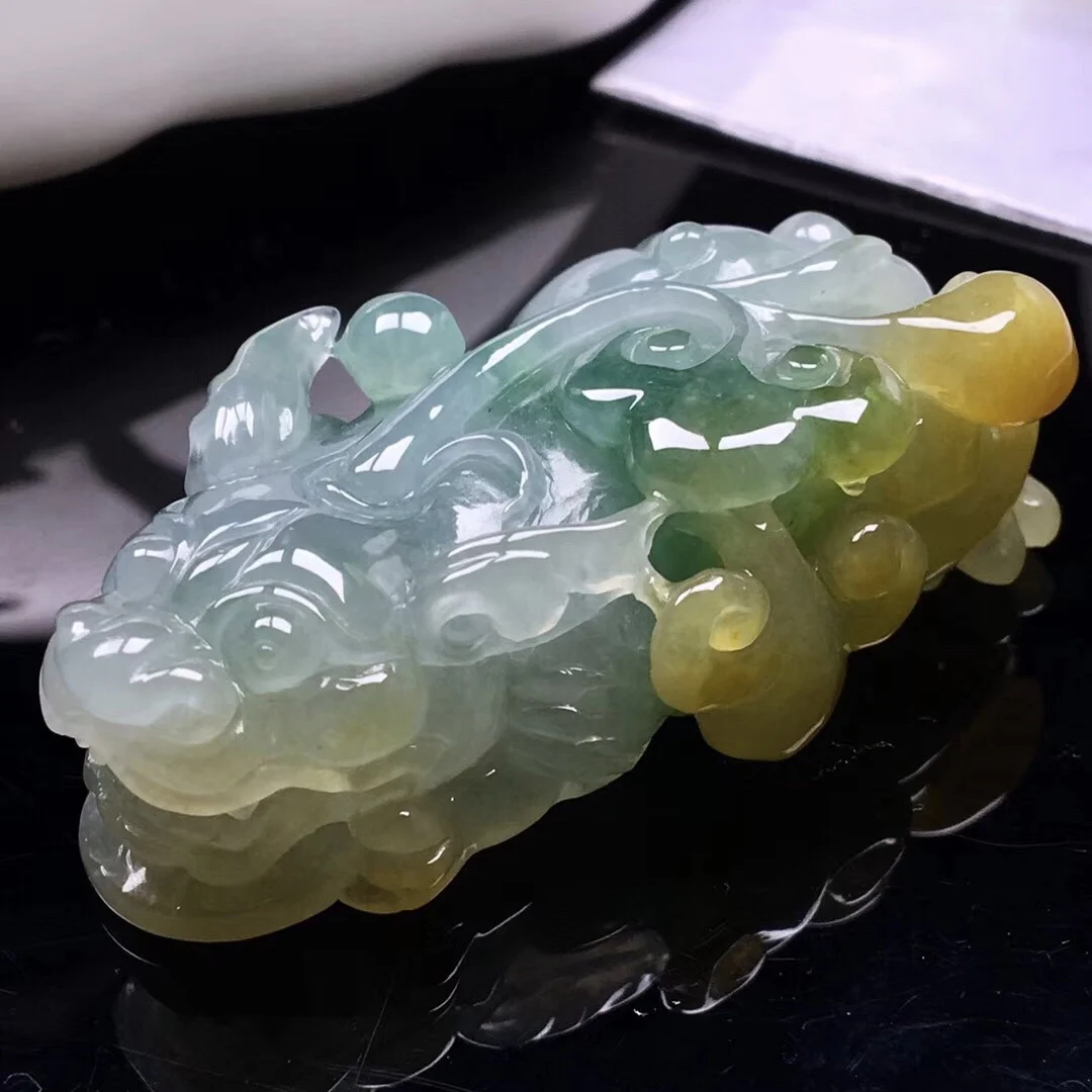 

Jade Stone factory Green Girl female Jade Mythical Recruit wealth PiXiu Pendant Necklace Myanmar jade mascot Pi Xiu