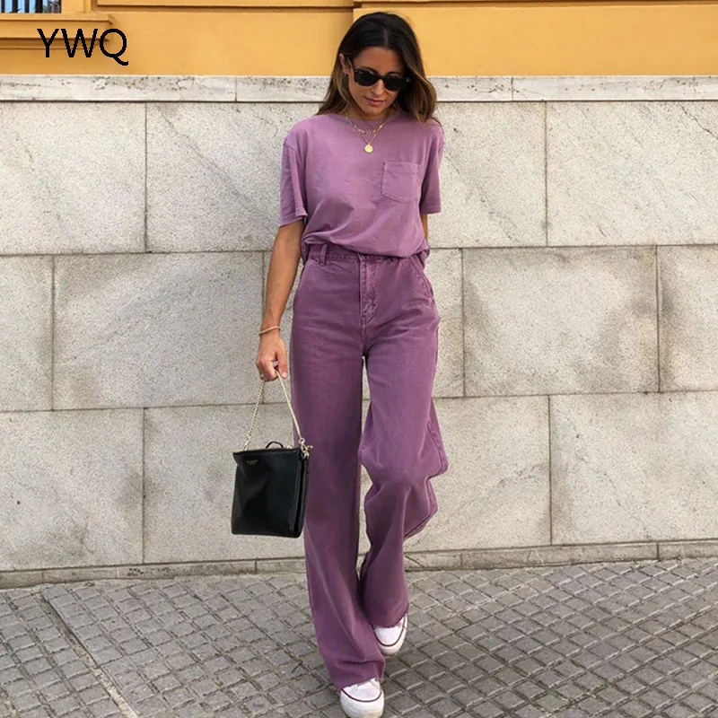 

High Waist Denim Jeans Purple Jeans Women Baggy Jeans Wide Leg Cool Jeans Fashion Women Cowgirl Pants Lady Flare Pants