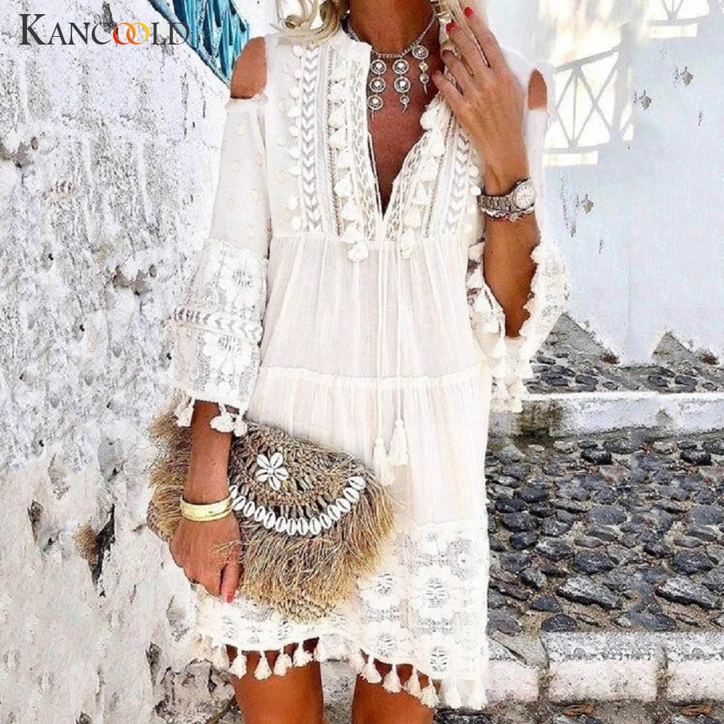 Женское модное повседневное богемное платье KANCOOLD большого размера с V-образным