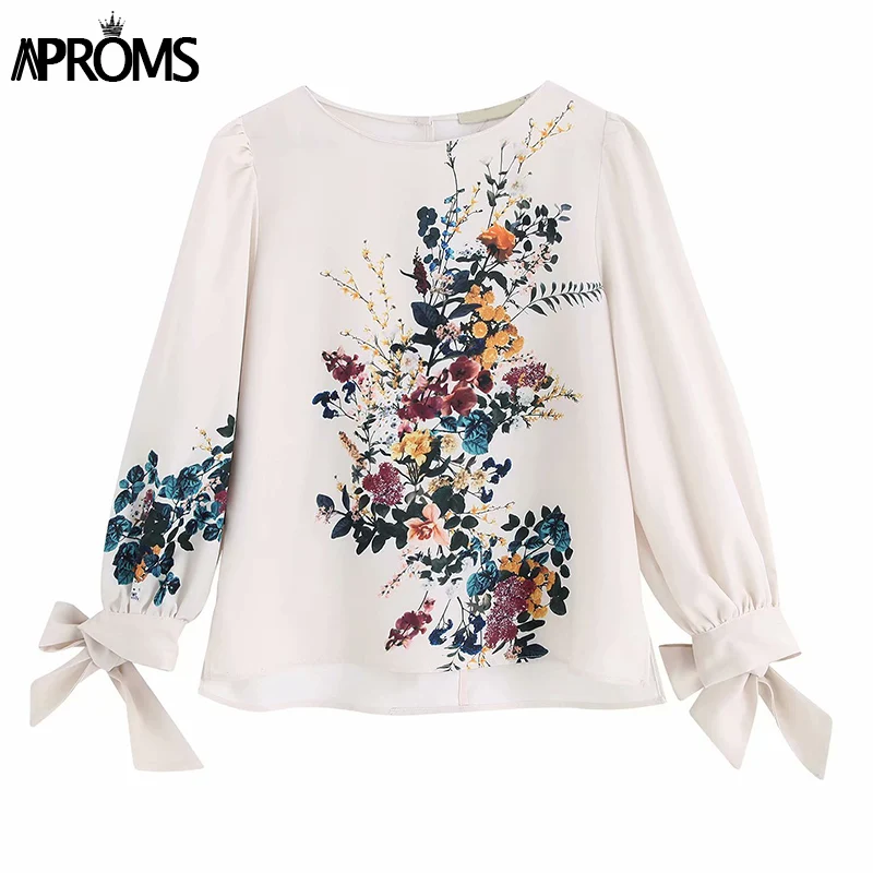 Новый элегантный Пышный рукав бант галстук рубашка милый цветочный принт