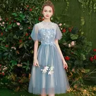 Кружевное свадебное платье It's Yiiya, голубое платье до середины икры, с короткими рукавами и вышивкой, элегантные платья невесты