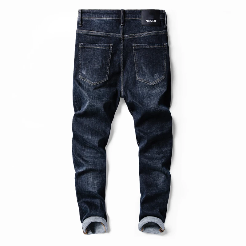 KSTUN зимние мужские джинсы плотный материал темно синие стрейч облегающие с