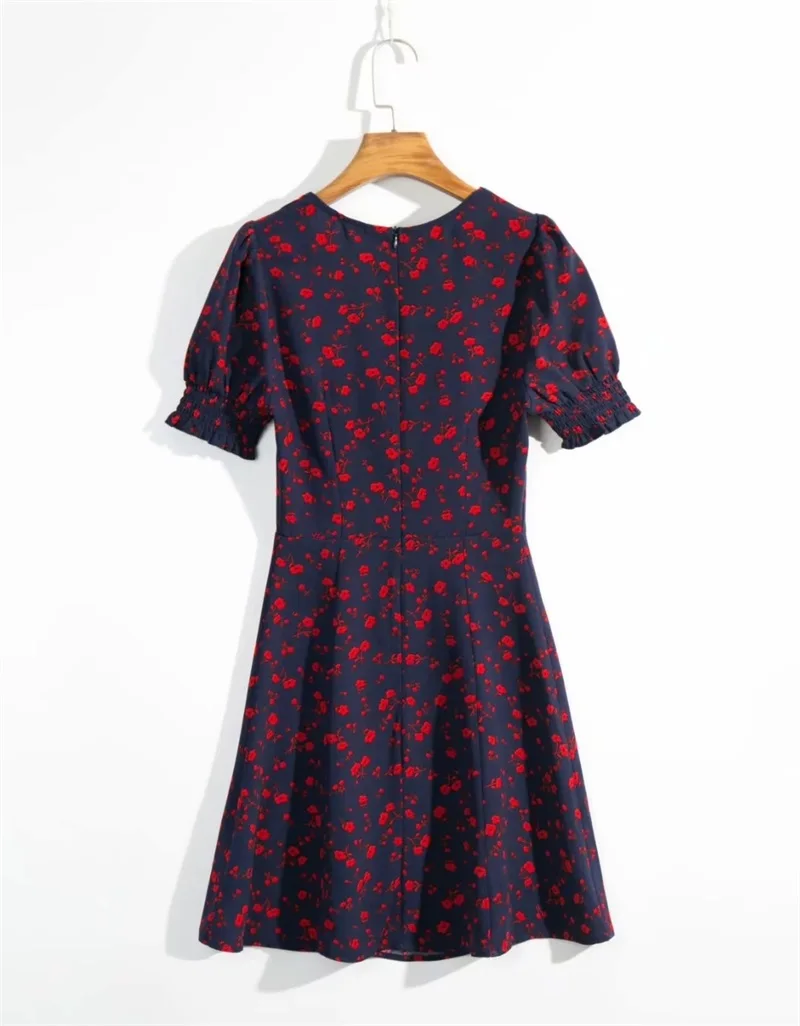 Женское мини платье с пышным рукавом и цветочным принтом|Женские платья| |