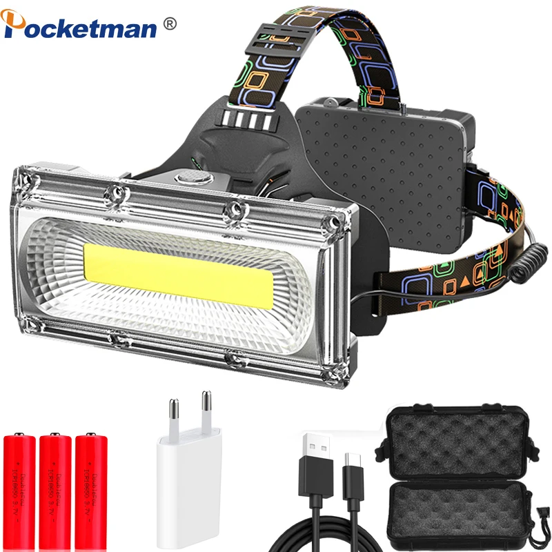 

90000lm Headlamp COB Strong light Rechargeable Super bright flashlight outdoor LED long-range home miner led ultra light Camp