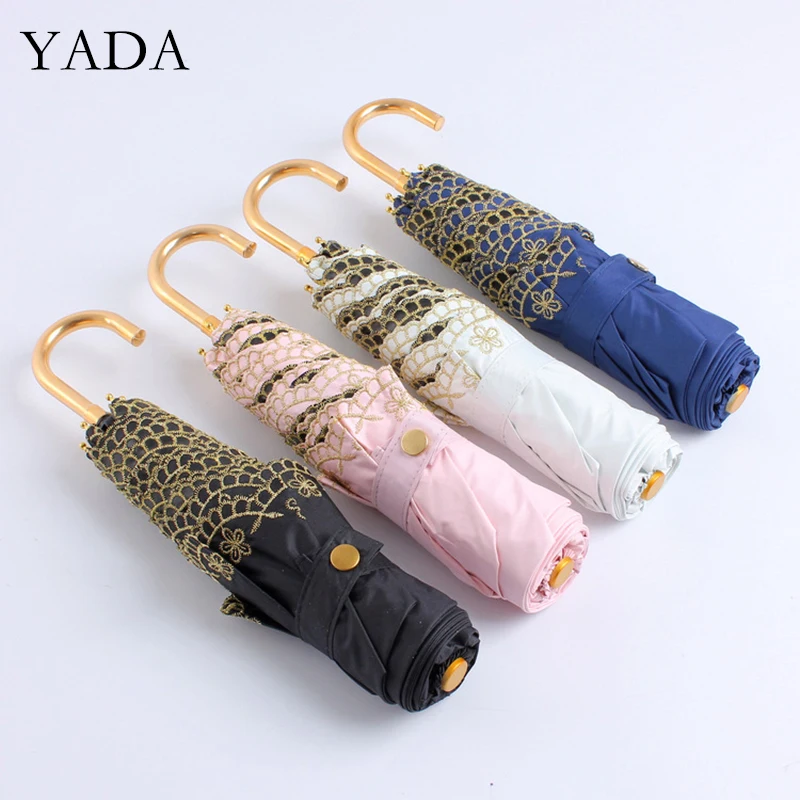 

YADA 2021 INS Pure Flower Lace J Handle 3-Folding Umbrella Women UV Rainproof Umbrella Parasol Rain Sun Light Umbrella YD200277