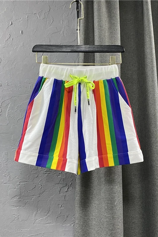 

Casual Striped Shorts Women's Summer 2021 Loose Large Size Slimming Pants Female Wide Leg A Line Sport Biker Shorts Pants