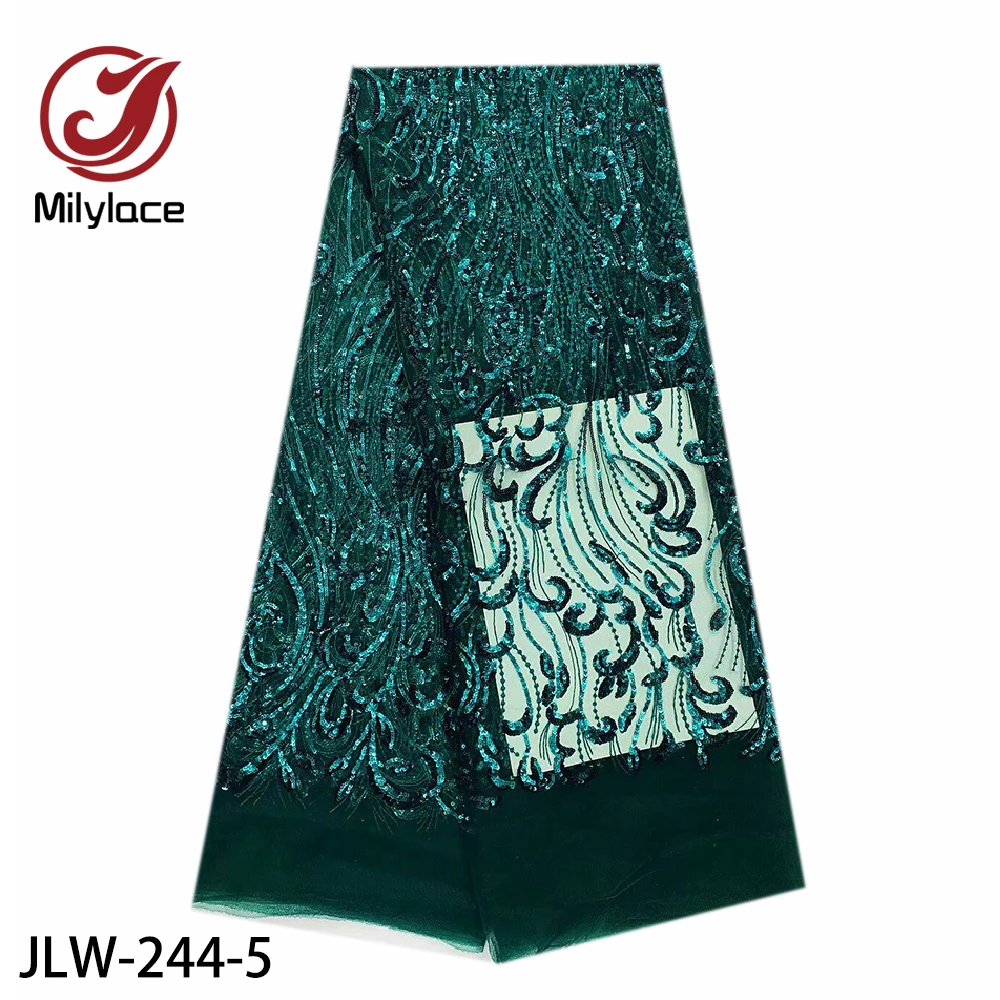 

Milylace 2020 fashion French lace fabrics high class blue color sequins tulle lace fabric net 5 yards for party wedding JLW-244