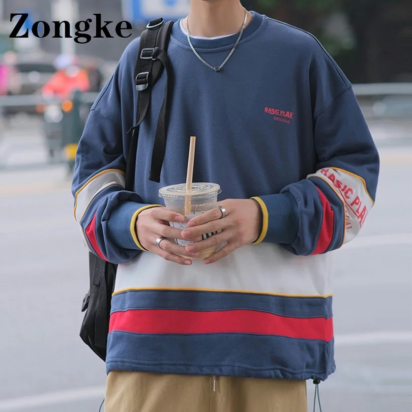 

Zongke Patchwork Casual Sweatshirts Men Clothing Korean Fashion Streetwear Men Sweetshirts Couple M-2XL 2022 New Arrivals