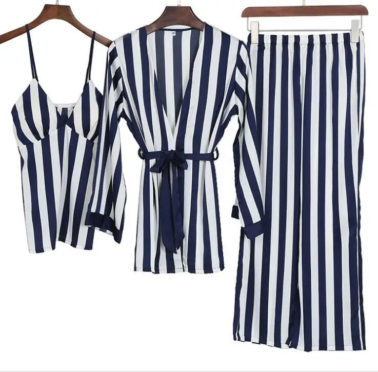 2018 Топ Новые пижамы набор для женщин жилет пальто длинные брюки 3 шт./компл.