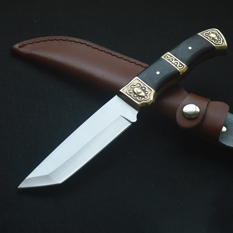 

Tactical Survival Outdoor Rescue Knife 7cr13mov Fixed Blade Brass&Ebony Handle Tanto Military Combat Multi-tool Camping Samurai