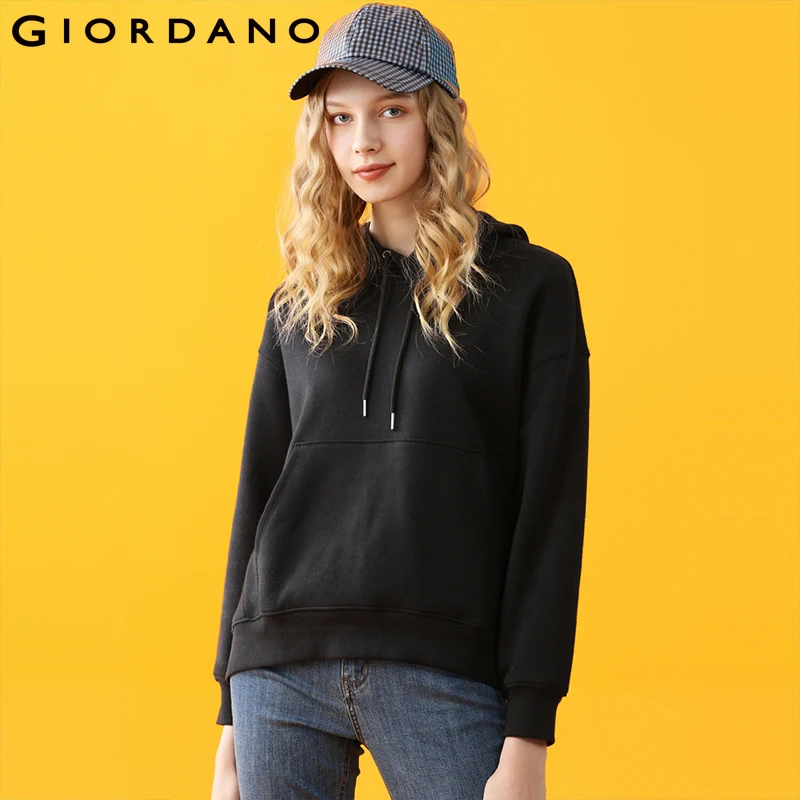 Giordano женская свободная толстовка с капюшоном капюшон на шнурке имеется два