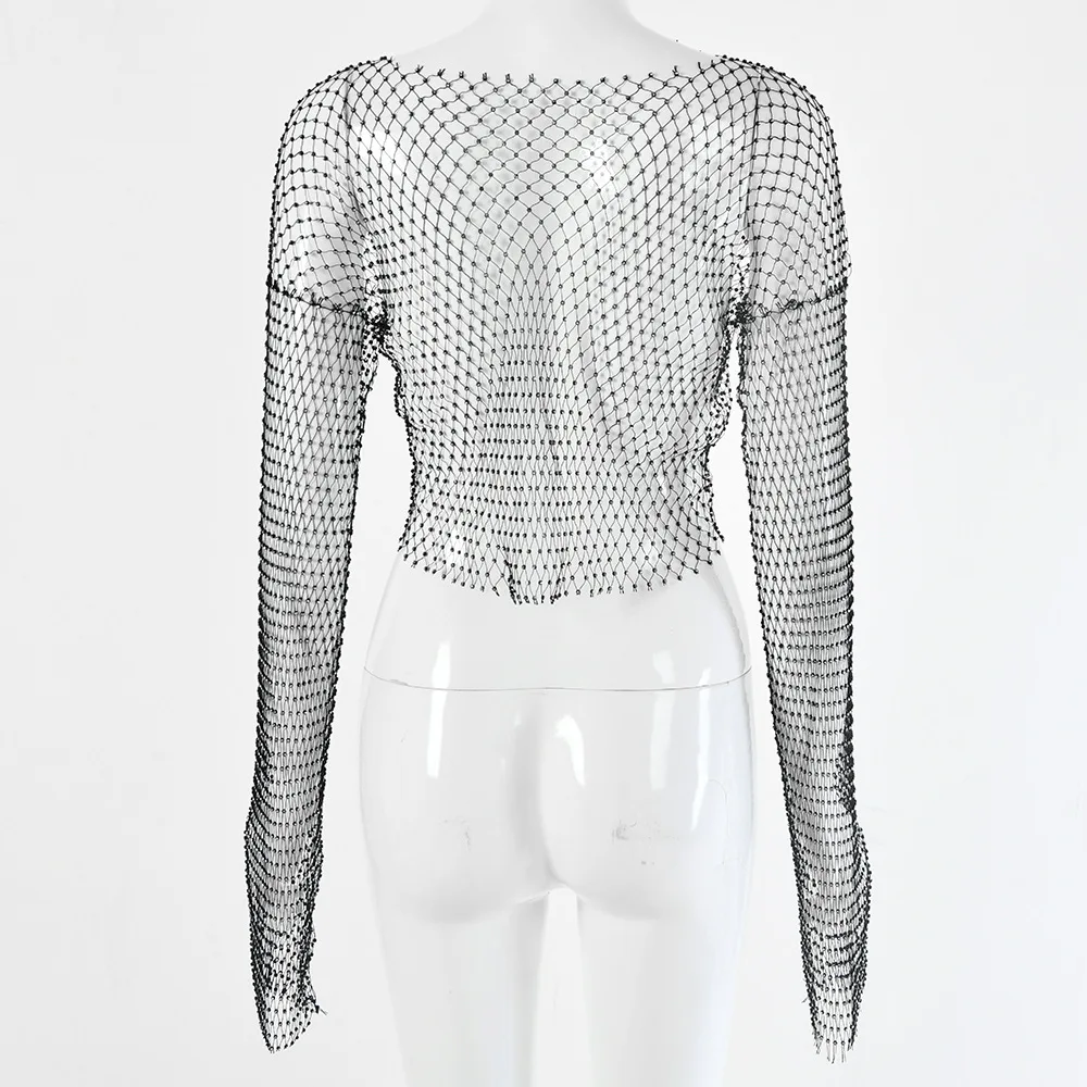 SRUBY Летняя Сексуальная Блестящая футболка со стразами женская прозрачная