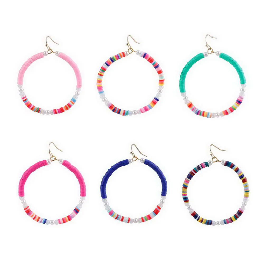 

E7335 ZWPON 2020 New Mixed Pearl Polymer Clay Circle Earrings for Women Rainbow Glass Crystal Beads Earrings Jewelry Wholesale