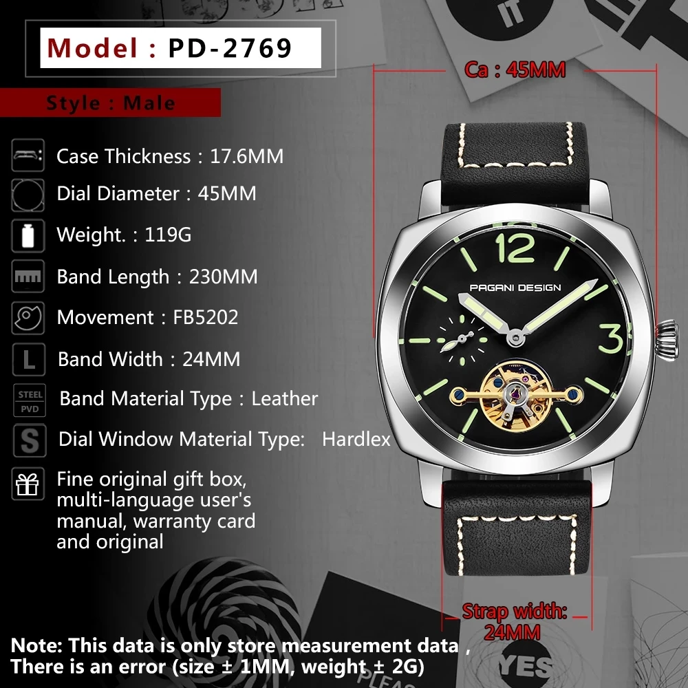 

PAGANI DESIGN Luxury Tourbillon Mechanical Watches Luminous Genuine Leather Fashion Casual Skeleton Automatic Watch dropshipping
