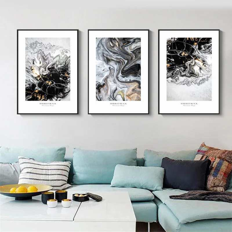Nordic черные абстрактные фигуры плакаты под мрамор и принты золотой пейзаж