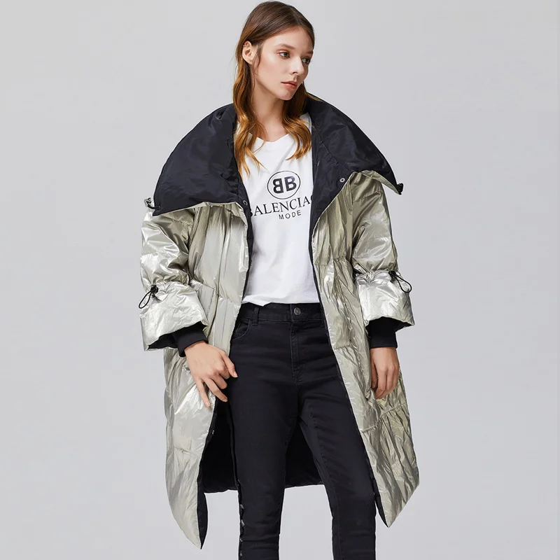 Janveny новый бренд 2020 зимний женский пуховик Длинные парки для женщин глянцевый