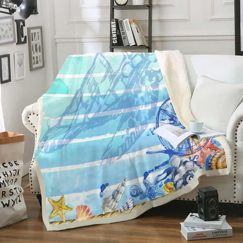 

Морское искусственное плюшевое одеяло, морская жизнь, синий океан, шерпа, Флисовое одеяло, тонкое одеяло на кровать