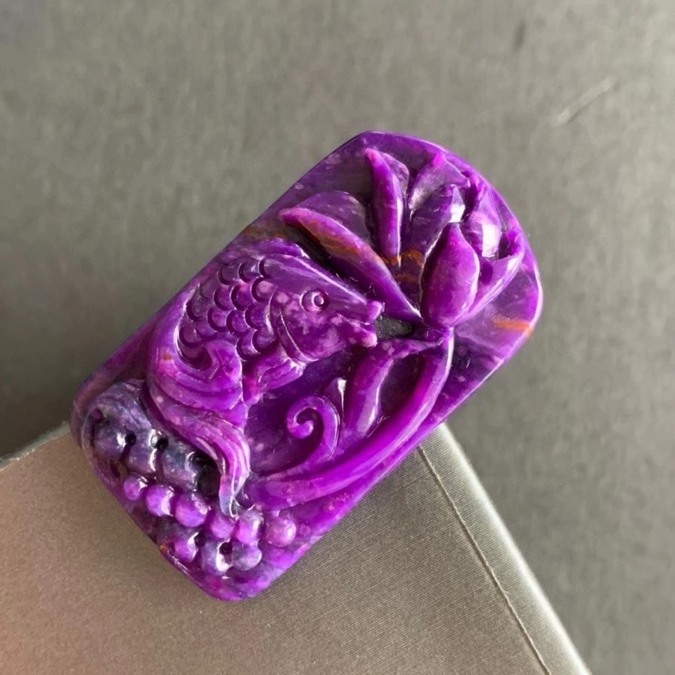 

Genuine Natural Purple Pink Sugilite South Africa Pendant 39.8*22.6*7.6mm Fish Carved For Women Men Reiki Genuine AAAAAA