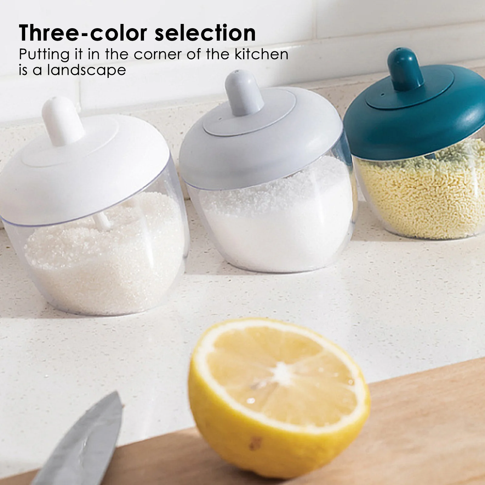 

VOGVIGO Transparent Kitchen Circular Moisture-Proof Dust Spice Jar Seasoning Containers with Spoon Kitchen Accessories
