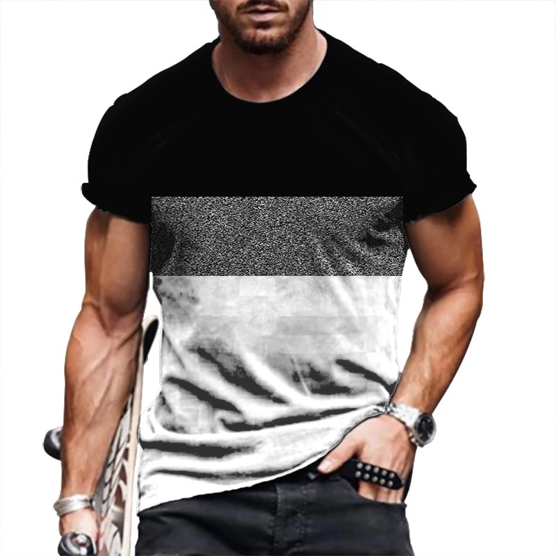 

Men's striped T-shirt round neck short sleeve 3D printing oversized casual summer clothing Urban fashion color matching shirt