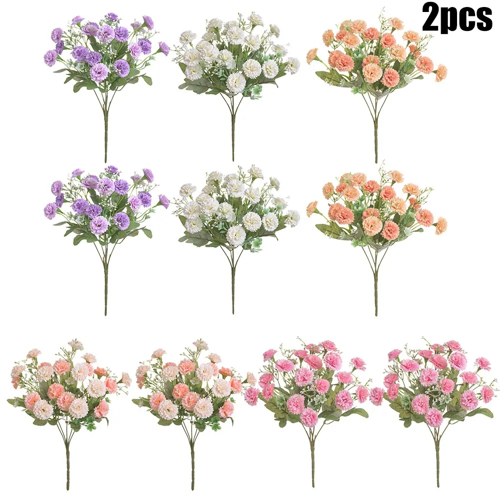 

Carnation Artificial Flowers 20Heads Silk Artificial Silk Flower Head Flowers Carnation Decor Wedding Home Fake Bouquet 2PCS