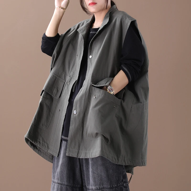 Women vest Autumn Winter Large size Loose Cardigan Coat 2019 New Ladies Fashion Tops Sleeveless pocket Casual jackets | Женская одежда