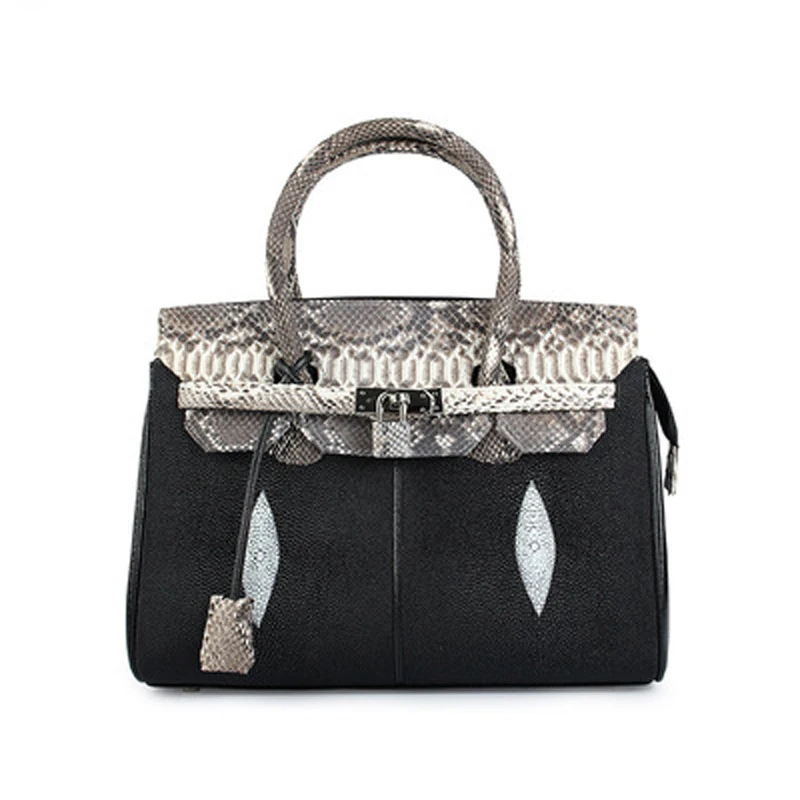 

Pearl Fish Skin Platinum Bag Lady Business Python Side Handbag