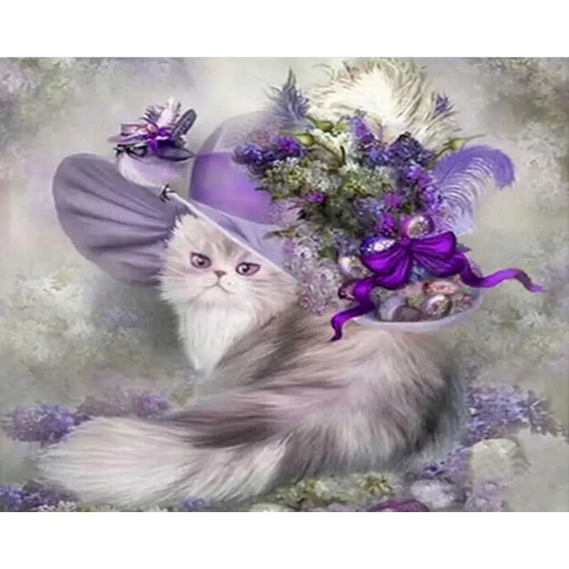 

SELILALI Purple Flower On Cat Painting By Numbers Kits For Adults Beginner Oil Picture By Number Home Wall Decoration Diy Artwor