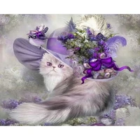 selilali purple flower on cat painting by numbers kits for adults beginner oil picture by number home wall decoration diy artwor