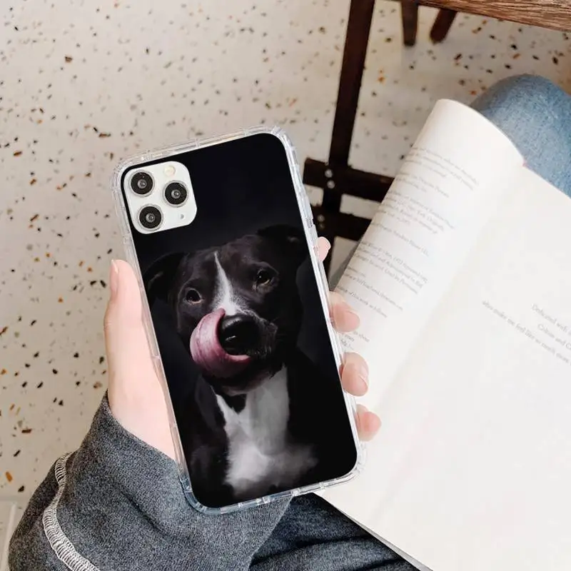 

Black White Pit Bull Lovely Pet Dog Phone Case Transparent for iPhone 11 12 mini pro XS MAX 8 7 6 6S Plus X 5S SE 2020 XR