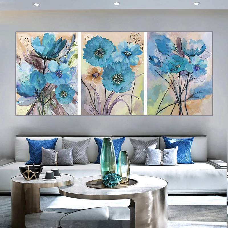 

Nordic Poster Scandinavian Plant Blue Flower Floral Print Decorative Picture Modern Wall Art Painting for Living Room Home Decor
