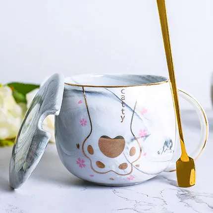 OUSSIRRO Милая керамическая кофейная кружка с крышкой, большая емкость, 430 мл, кружки, креативная посуда для напитков, чашки для молока, чая, рождественские подарки - Цвет: C