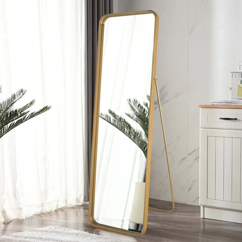

Full Length Mirror 64.5 Inch High Gold/Silver Rounded Frame with Floor Stand Wrought Iron Full Length Mirror[US-Stock]